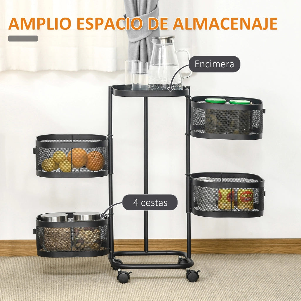 Carrello Multilivello con Cestelli ¨C Minimal ¨C 33x33x77 cm Nero