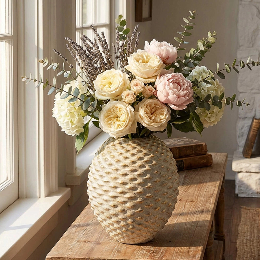Faso, Vaso Finitura Geometrica a Rilievo, Beige
