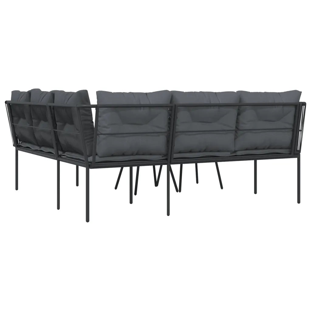 Set Divano da Giardino con Cuscini Nero Acciaio e Textilene