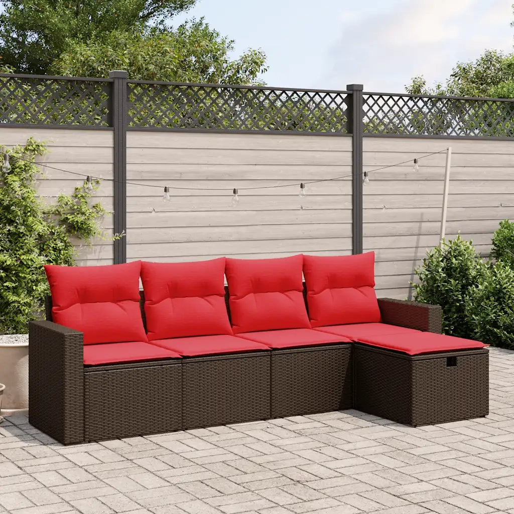 Set Divani da Giardino 5 pz con Cuscini Marrone in Polyrattan 3263470