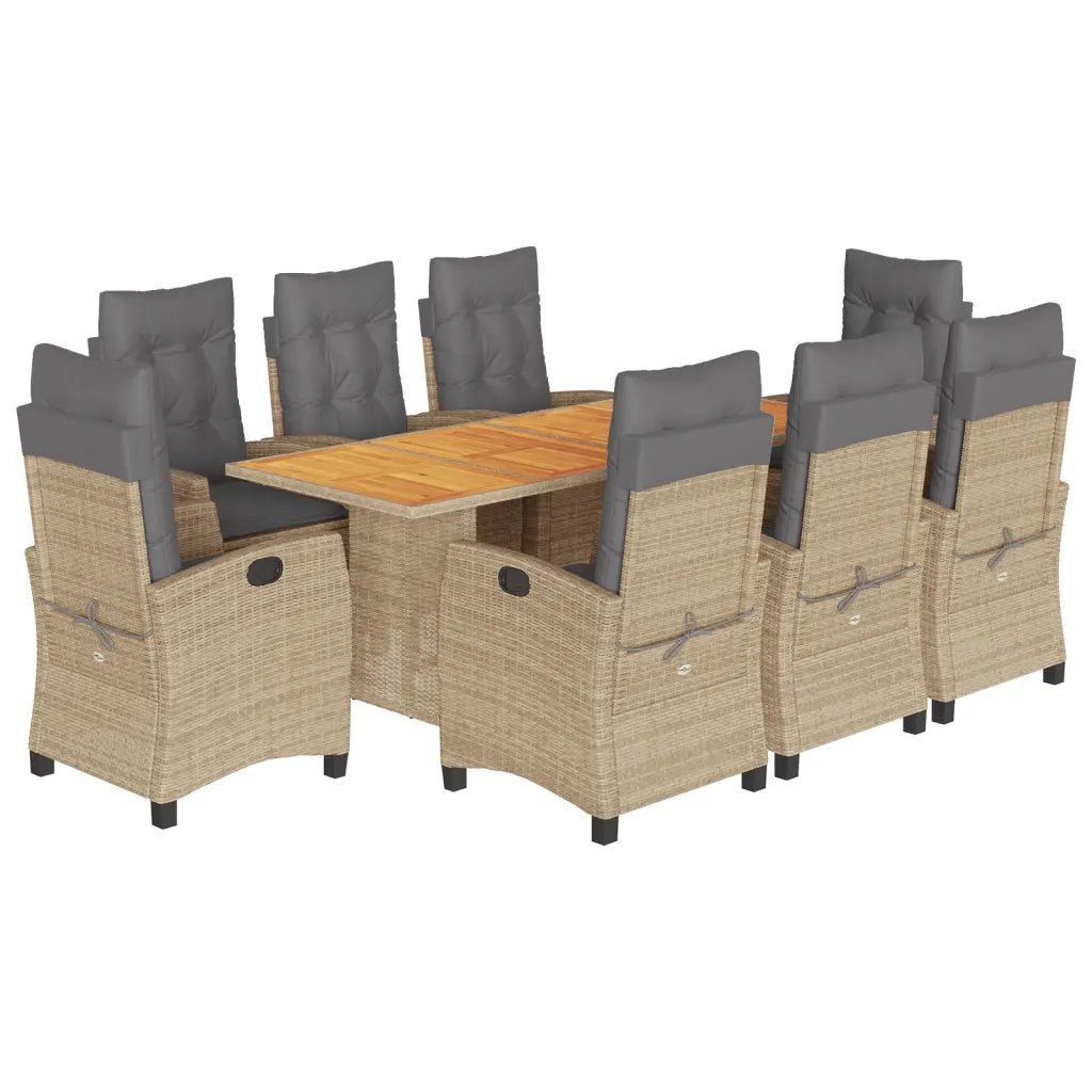 Set Pranzo da Giardino 9 pz con Cuscini Beige Misto Polyrattan 3212718