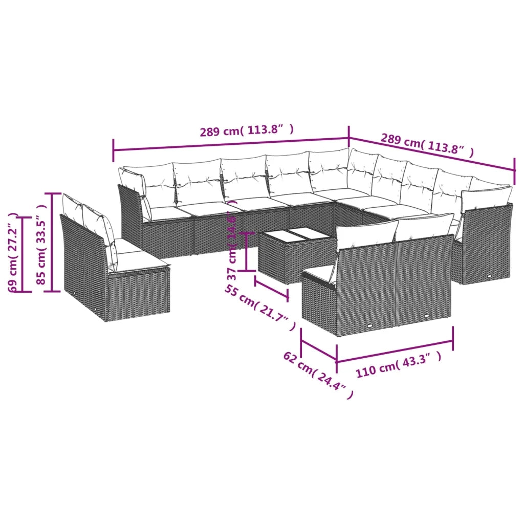 Set Divani da Giardino 14pz con Cuscini in Polyrattan Beige 3250338