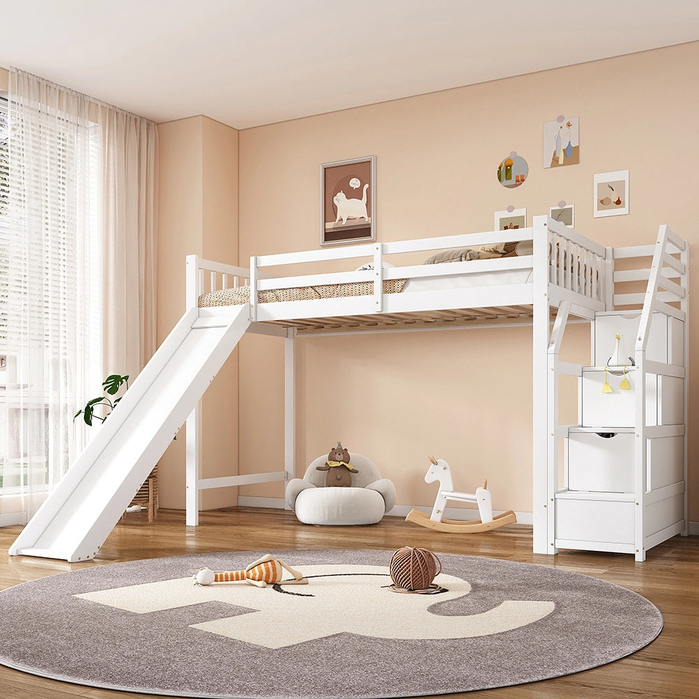 Letto a castello con scivolo e scala - Xylo - 90x200 cm - Bianco