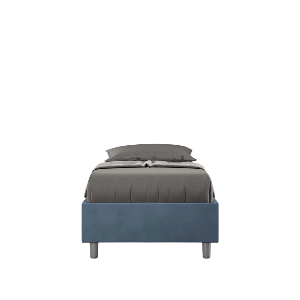 BS COM Letto singolo con rete imbottito 90x200 microfibra blu