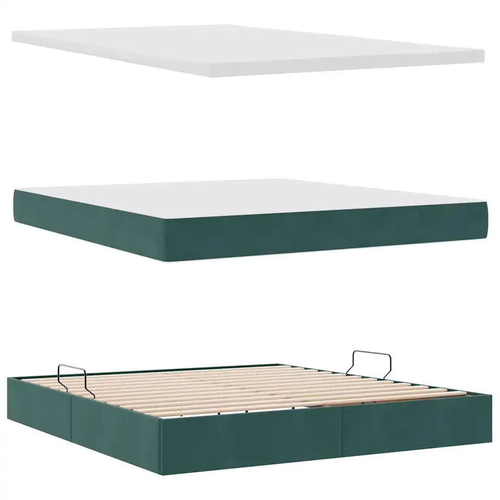 Letto con contenitore e materasso Verde Scuro 160 x 200 cm 3371982