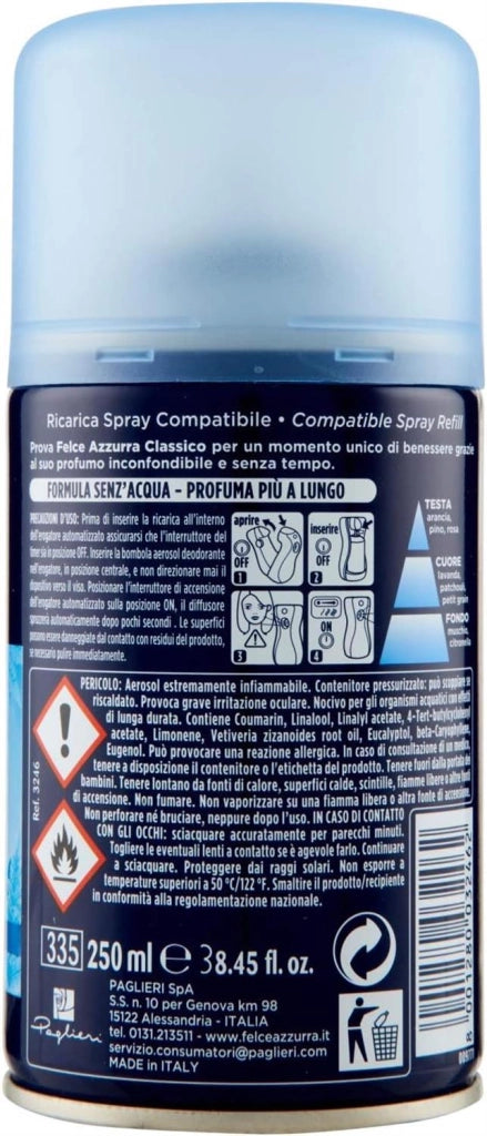 FELCE AZZURRA PROFUMATORE PER AMBIENTE AUTOMATICO RICARICA DA 250 ML FRAGRANZA CLASSICA