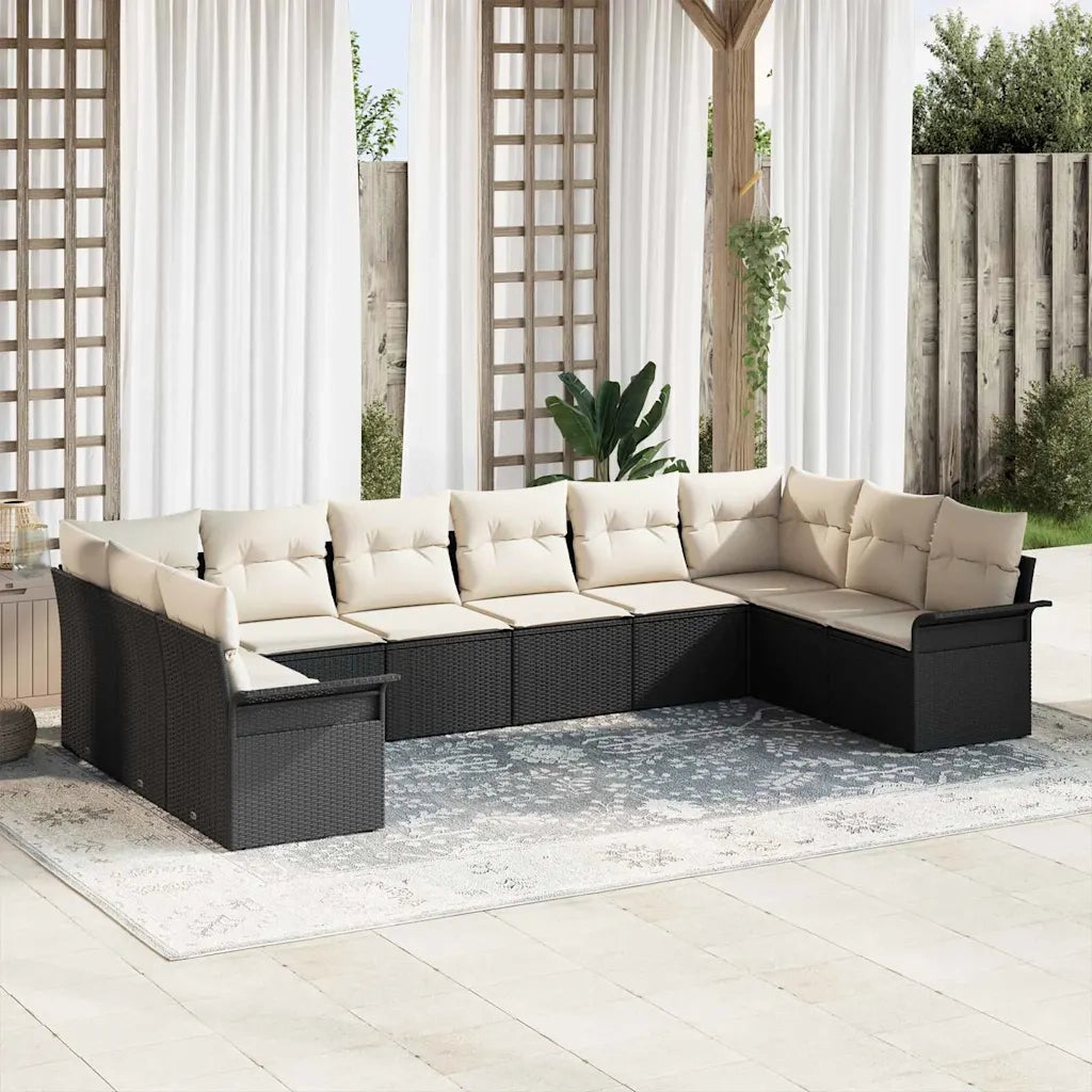 Set Divano da Giardino con archiviazione 10 pcs Nero polyrattan