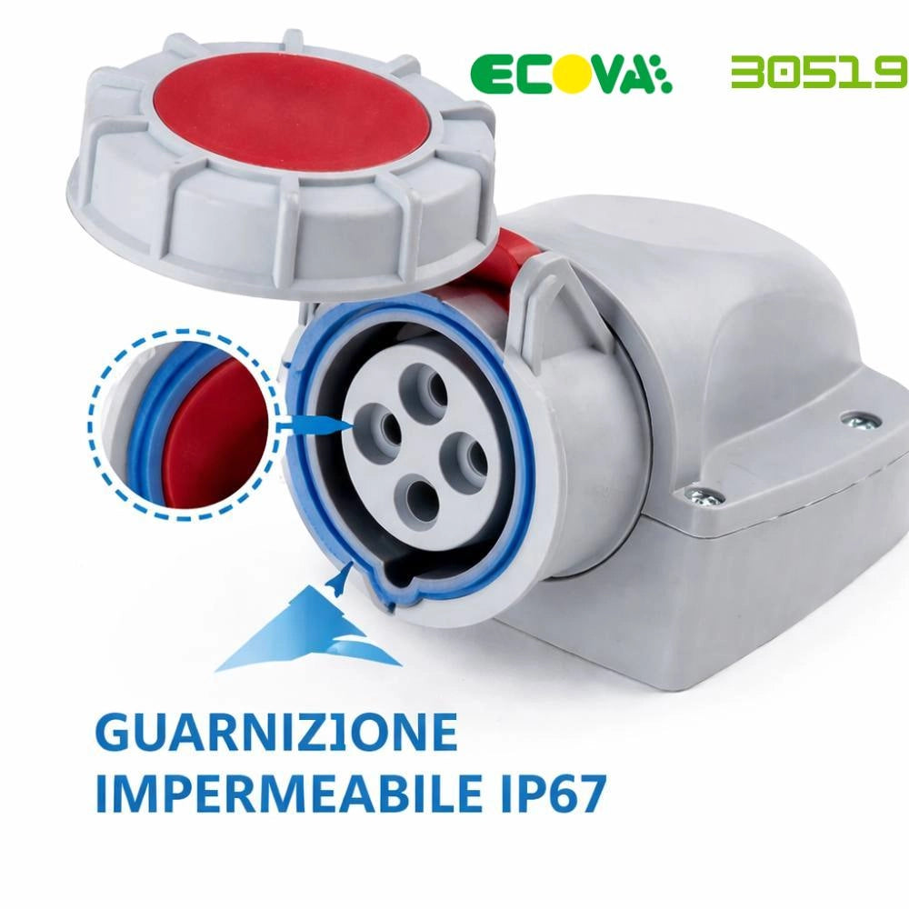 Ecova 30519 presa industriale 16a 380v 3p+t ip67 da parete