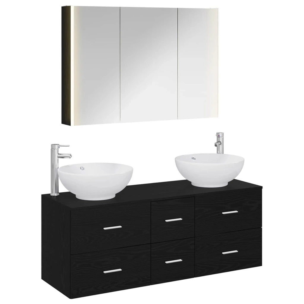 Set di mobili per il bagno 4 pz Rovere Nero 3406984
