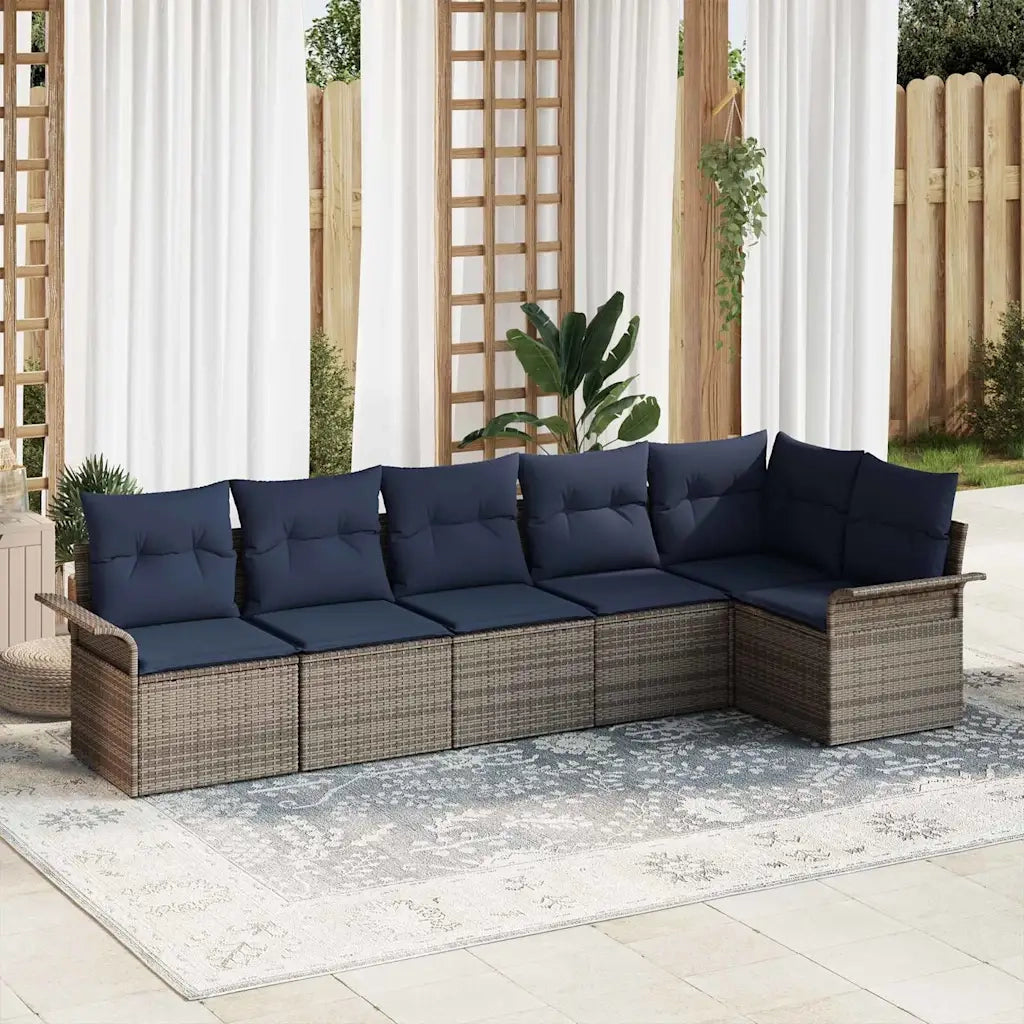 Set Divano da Giardino con cuscino 6 pcs Grigio polyrattan 3345385