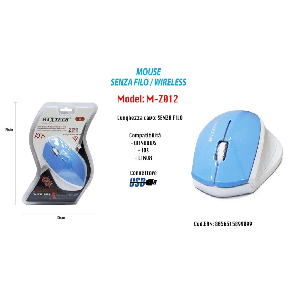 Trade Shop - Mouse Wifi Wireless Senza Filo Portatile Pc Computer 1600dpi 2.4ghz Maxtech M-z012 -