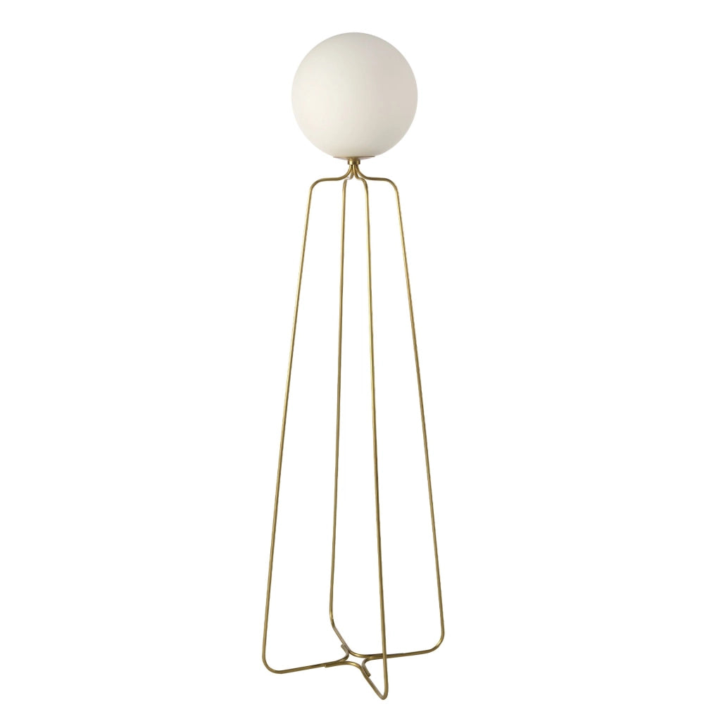 Lampada da terra in acciaio dorato e vetro bianco