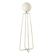 Lampada da terra in acciaio dorato e vetro bianco