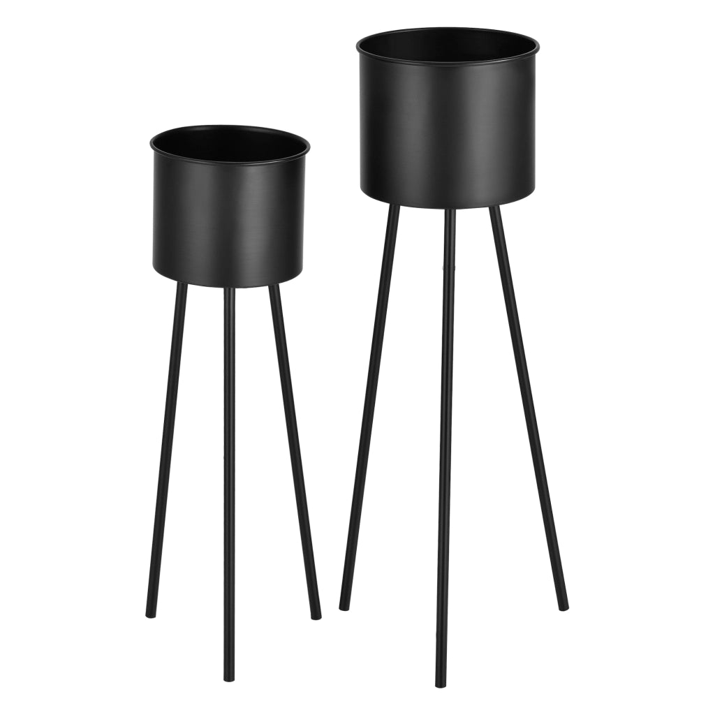 Set Dalhem di 2 Supporti Portavasi per Piante con Coprivasi in Metallo - Nero [en.casa]