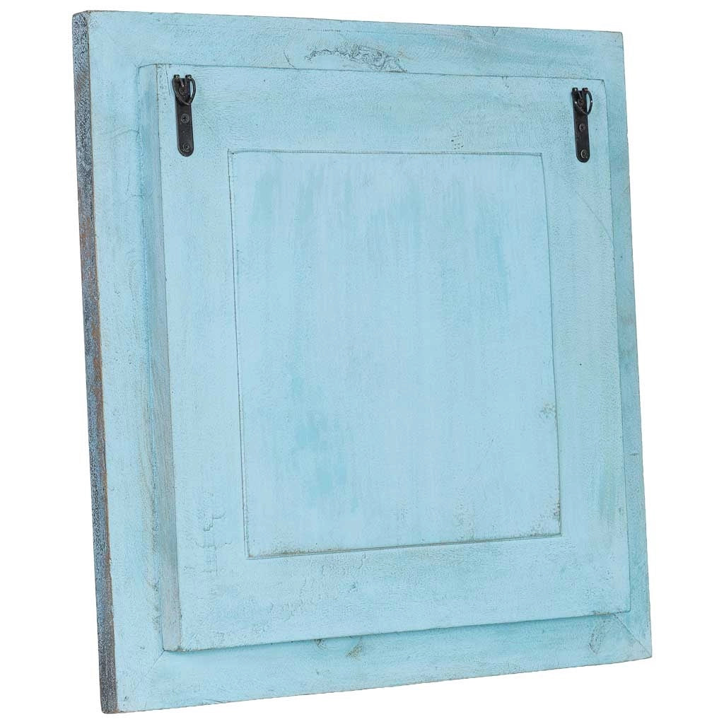 Specchio in legno blu artigianale 60x5x60h cm