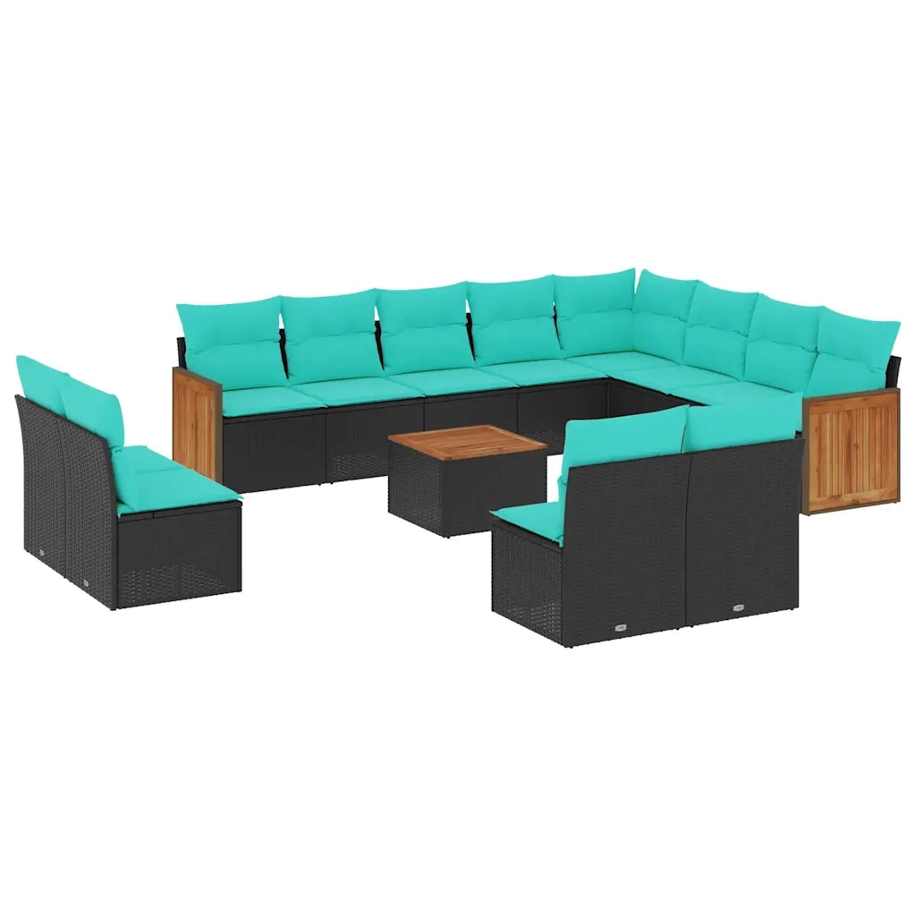 Set Divani da Giardino 13 pz con Cuscini Nero in Polyrattan 3228157