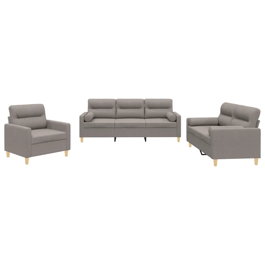 Set Divani 3 pz con Cuscini Tortora in Tessuto 3201559
