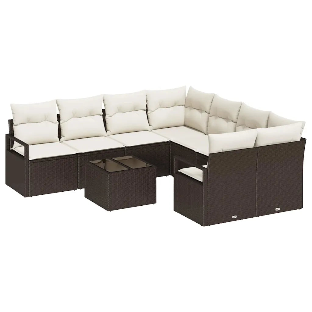 Set di divani con cuscino 9 pcs Marrone e Crema polyrattan 3354987