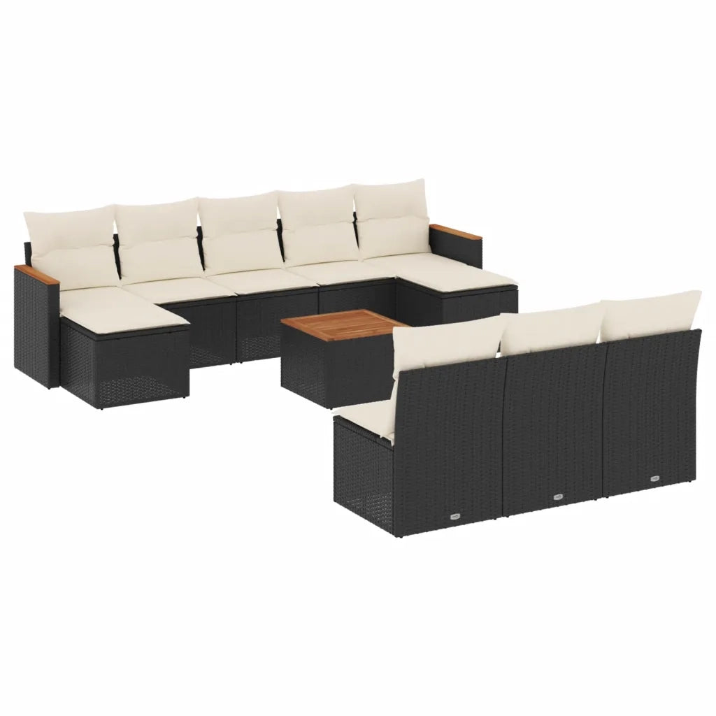 Set Divani da Giardino 11 pz con Cuscini in Polyrattan Nero
