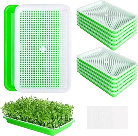 Tray per semi da 10 con fori di drenaggio - Tray per semi per piante da giardino, contenitore per erba sintetica senza terra, kit per coltivare micro verdure