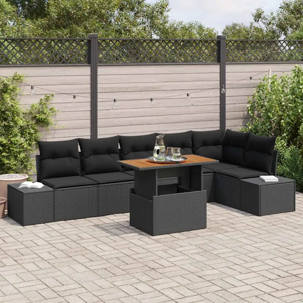 Set da Pranzo per Giardino con cuscino 7 pcs Nero e Marrone
