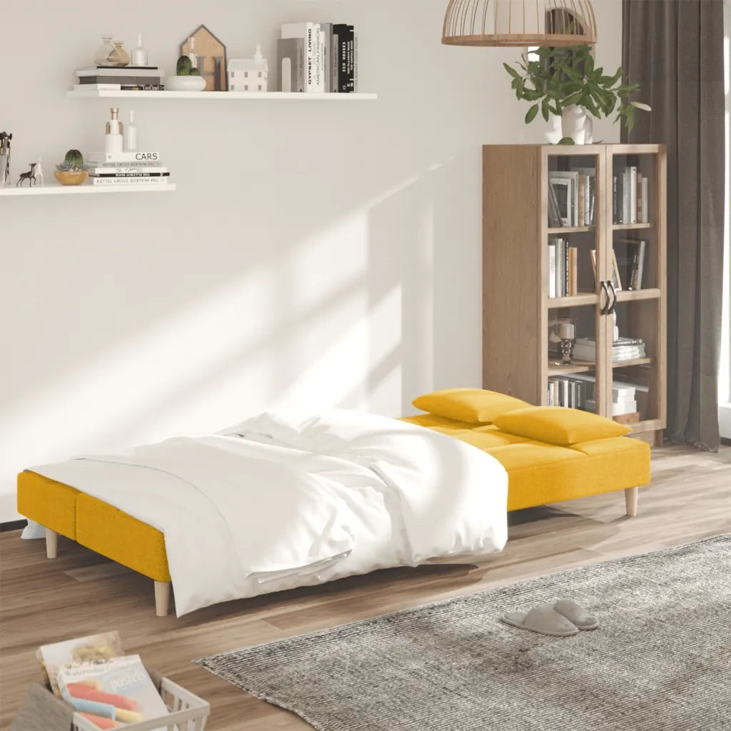 Divano Letto a 2 Posti con 2 Cuscini-Sofa Letto 2 Posti-Daybed Giallo in Tessuto 706069