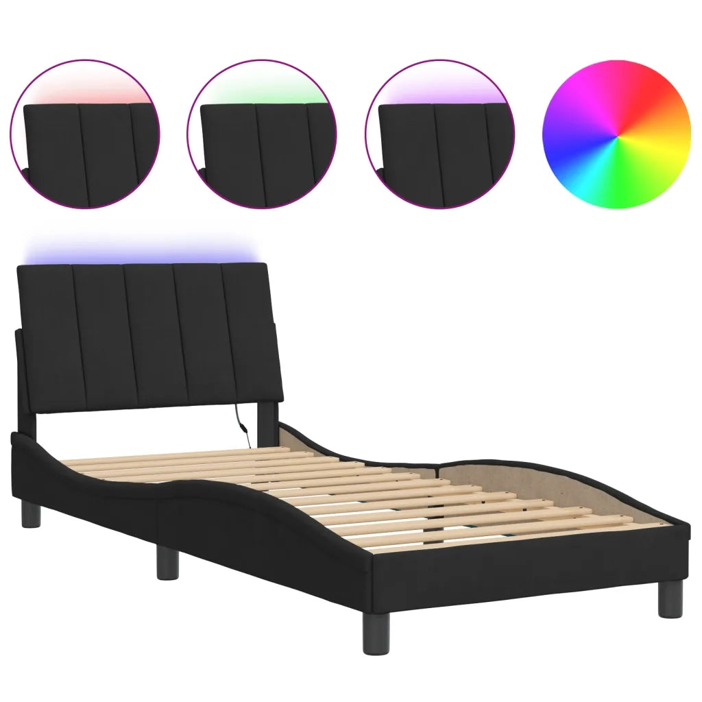 Giroletto con LED senza Materasso Hanko Nero 90x200 cm in Velluto