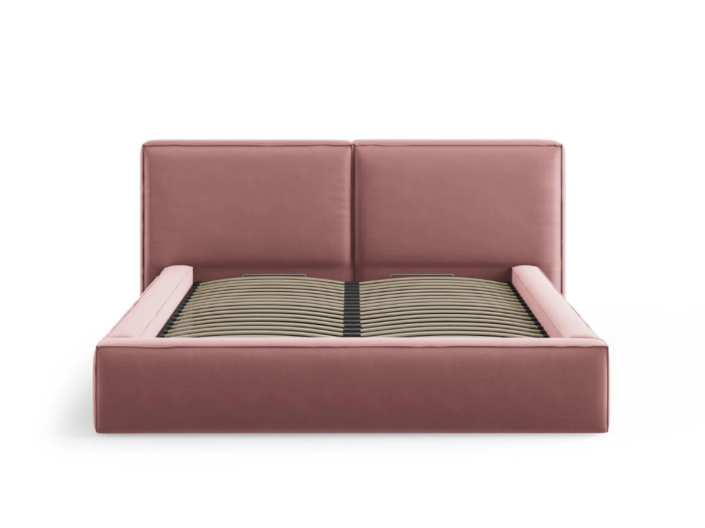 Cosmopolitan Design - Letto a cassettone con testiera doppia "Arendal" 200x200cm in velluto rosa 