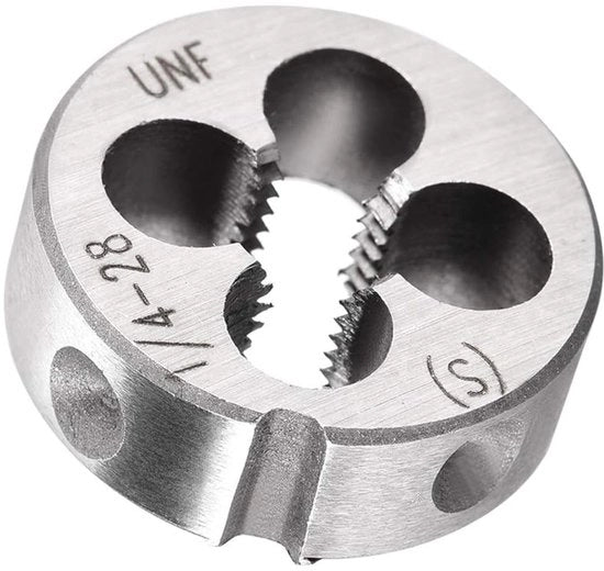 Matrijs per 1/4-28 UNF - Verstelbare Matrijs in Gereedschapsstaal - Destra - Perforazione dei Filamenti Esterni - Adatta per Meta/PVC - Matrijs per Viti