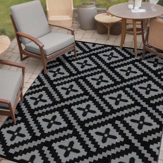 Tappeto in plastica per esterno - Geometria - Resistente alle macchie - Resistente ai raggi UV - Inversibile - Impermeabile - Grande - Tappeto per campeggio - Per uso interno ed esterno - Per camper - Veranda - Giardino posteriore - Terrazza