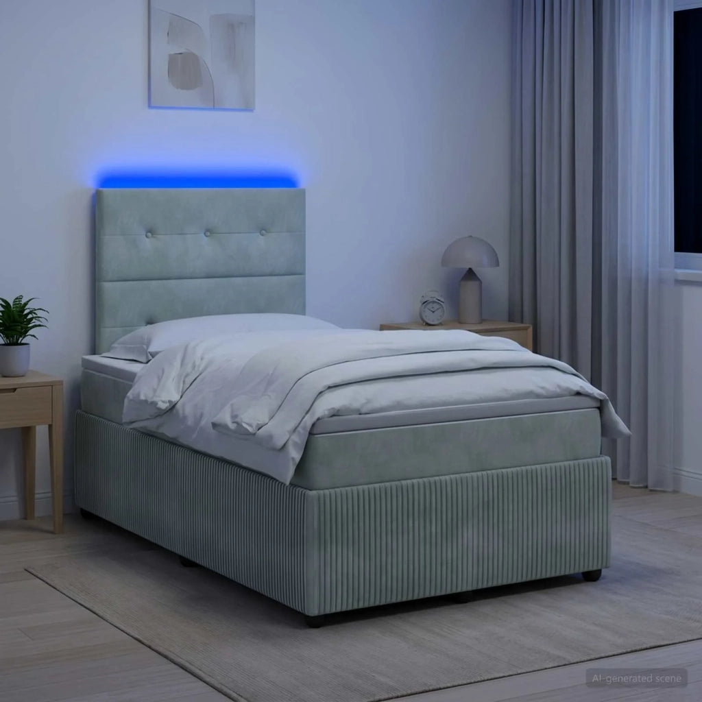 Letto Box Spring LED con Materasso Grigio Chiaro 120 x 190 cm 3456029
