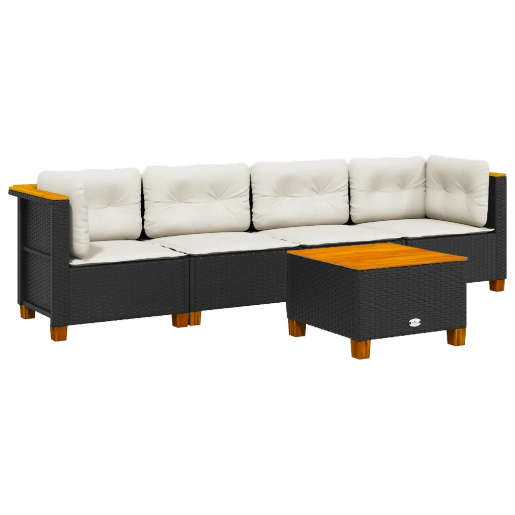 Set Divani da Giardino 5 pz con Cuscini in Polyrattan Nero 3261725