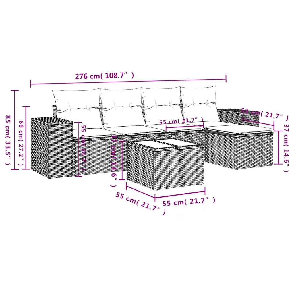 Set Divano da Giardino 6pz con Cuscini Grigio Chiaro Polyrattan 3222501