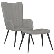 Poltrona Relax | Sedia Relax con Sgabello Grigio Chiaro in Velluto