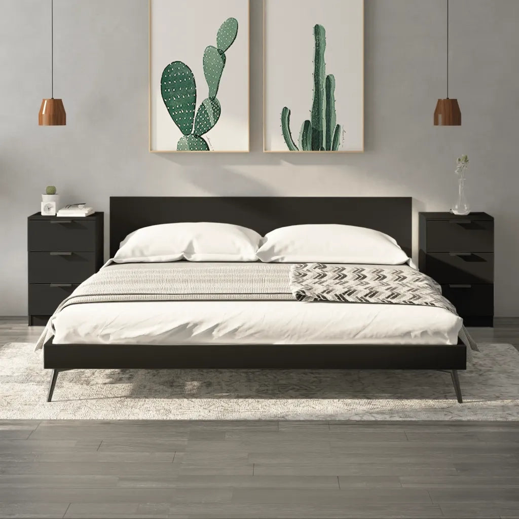 Set di 2 Comodini | Armadio da Notte | Mobiletto da notte Neri 40x36x65 cm