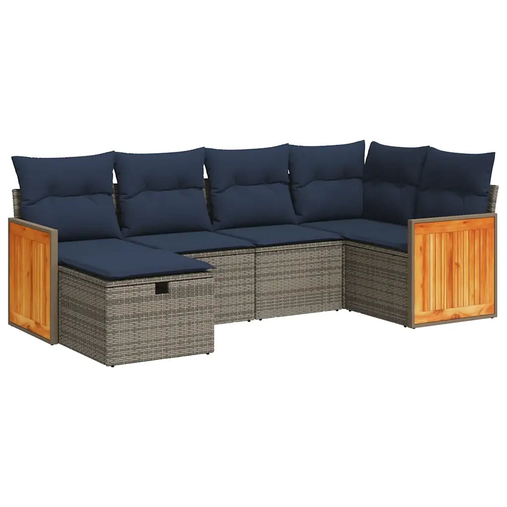 Set Divano da Giardino 6 pz con Cuscini Grigio in Polyrattan 3326030