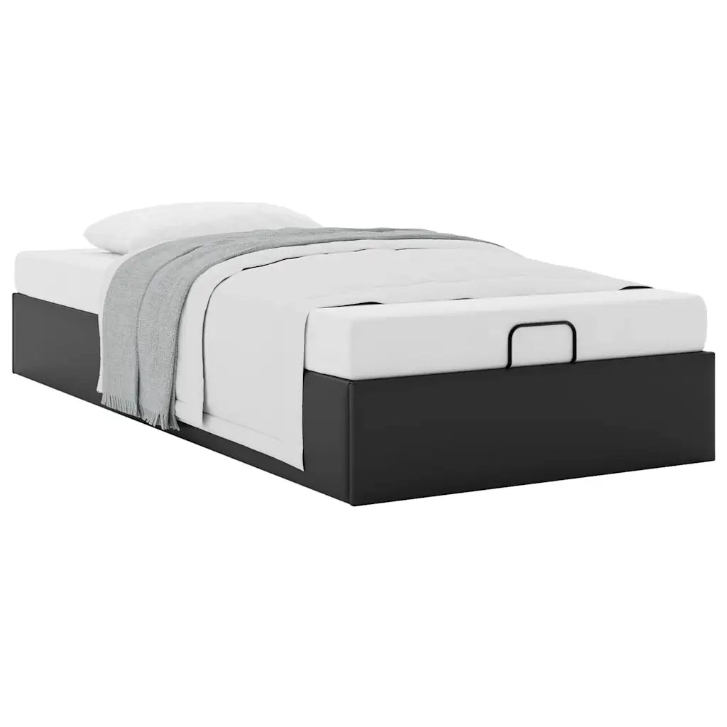 Struttura Letto Pouf senza Materasso-Giroletto con contenitore Nero 90x190 cm Similpelle