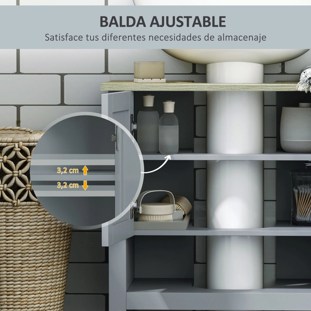 Mobiletto Sottolavabo con 2 Ante e Ripiano Regolabile ¨C Minimal ¨C Grigio 60x30x60 cm