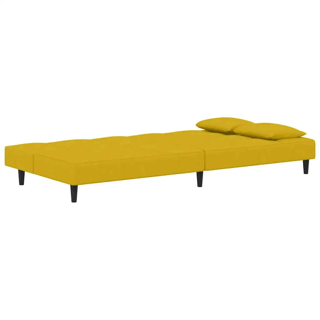 Divano Letto a 2 Posti con 2 Cuscini-Sofa Letto 2 Posti-Daybed Giallo in Velluto