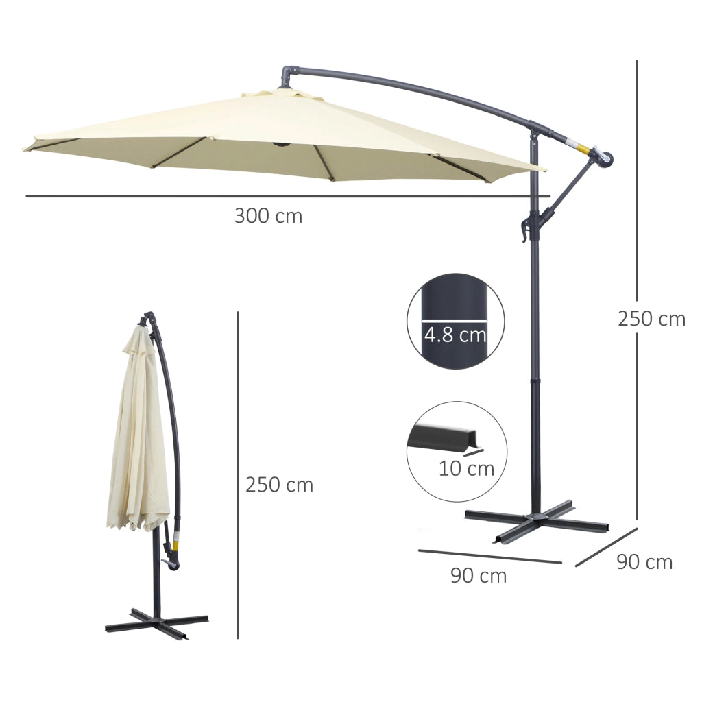 Ombrellone Decentrato da Giardino ¨C Xylo ¨C Metallo e Poliestere 3x2.5m Beige con Base a Croce