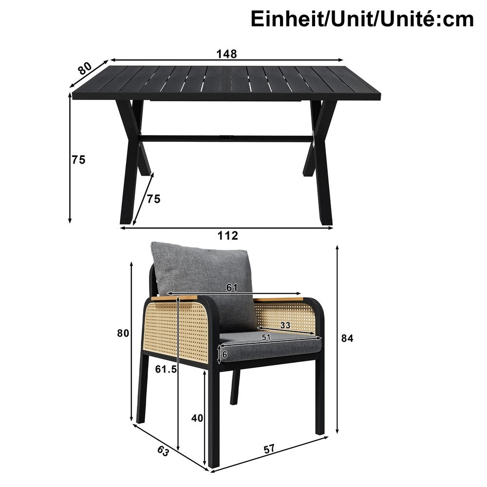 Set da esterno moderno - Zephmum- Sedute multiple in ferro con braccioli intrecciati e cuscini