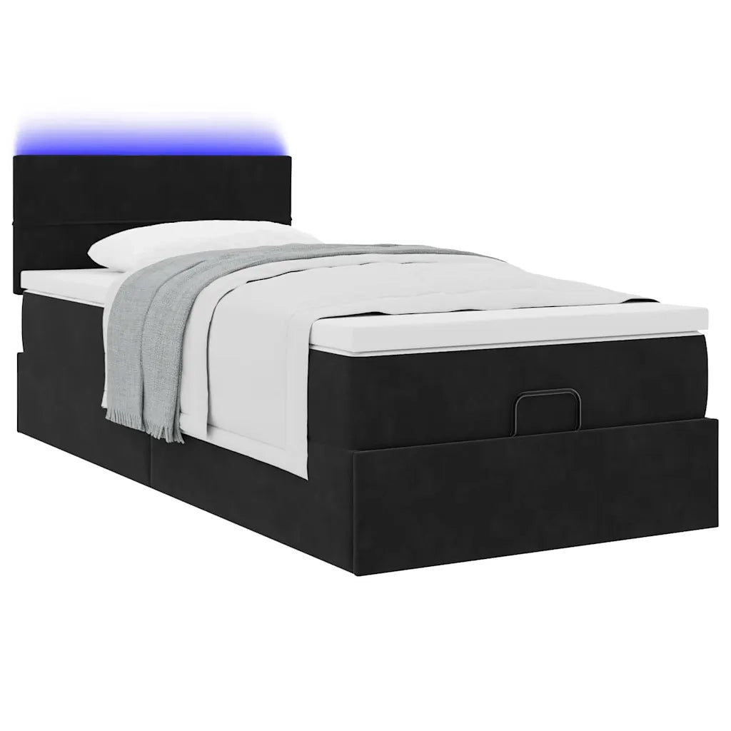Pouf Letto con Materasso e LED Nero 80x200cm in Velluto
