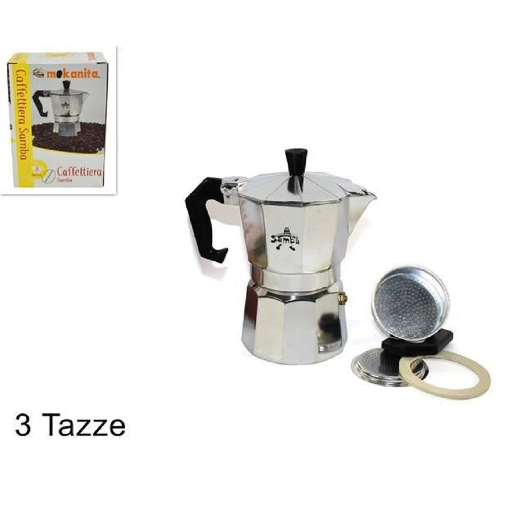 Trade Shop - Caffettiera Moka Macchinetta Caffe' Espresso Classica Misura 3 Tazze Con Ricambi -
