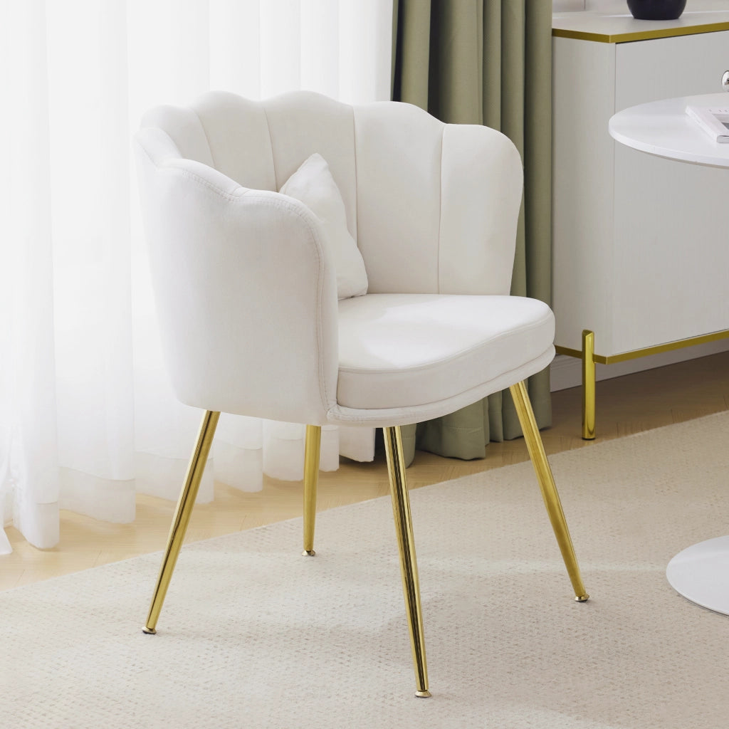 Poltrona con Cuscino Farfalla e Schienale a Petali, Design Ergonomico, in Velluto, Beige