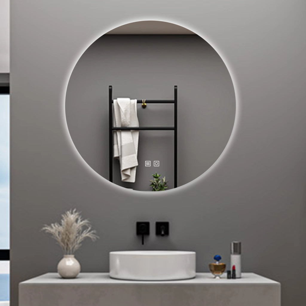 AICA Specchio da bagno 60 x 60 cm, 3 colori, antiappannamento, dimmerabile, interruttore touch, Funzione Memoria