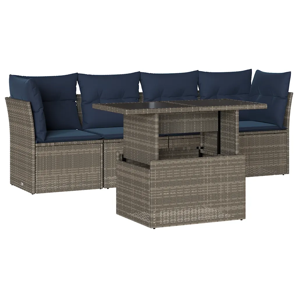 Set Divani da Giardino 5 pz con Cuscini Grigio in Polyrattan 3266351