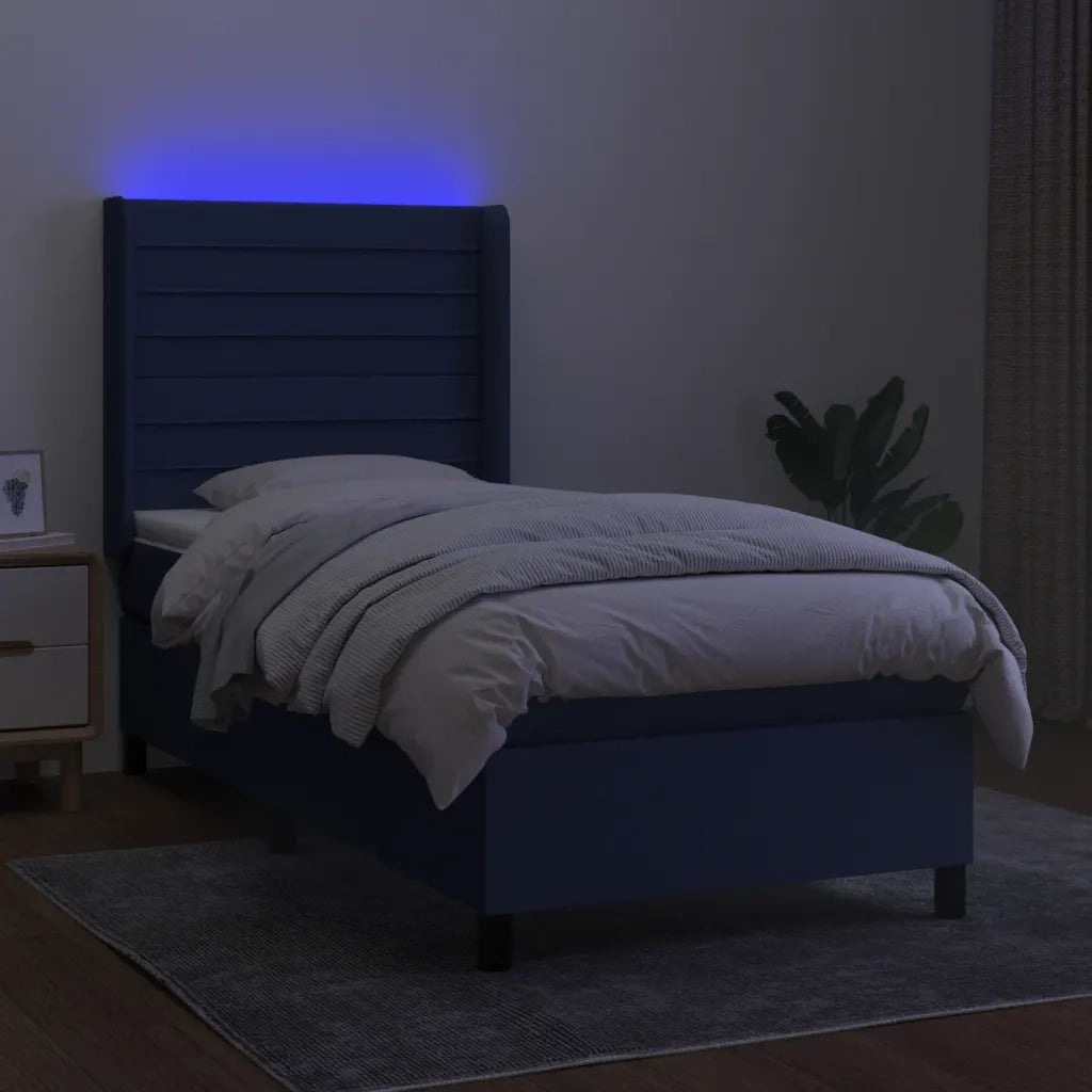 Letto a Molle con Materasso e LED Blu 90x190 cm in Tessuto 3138363