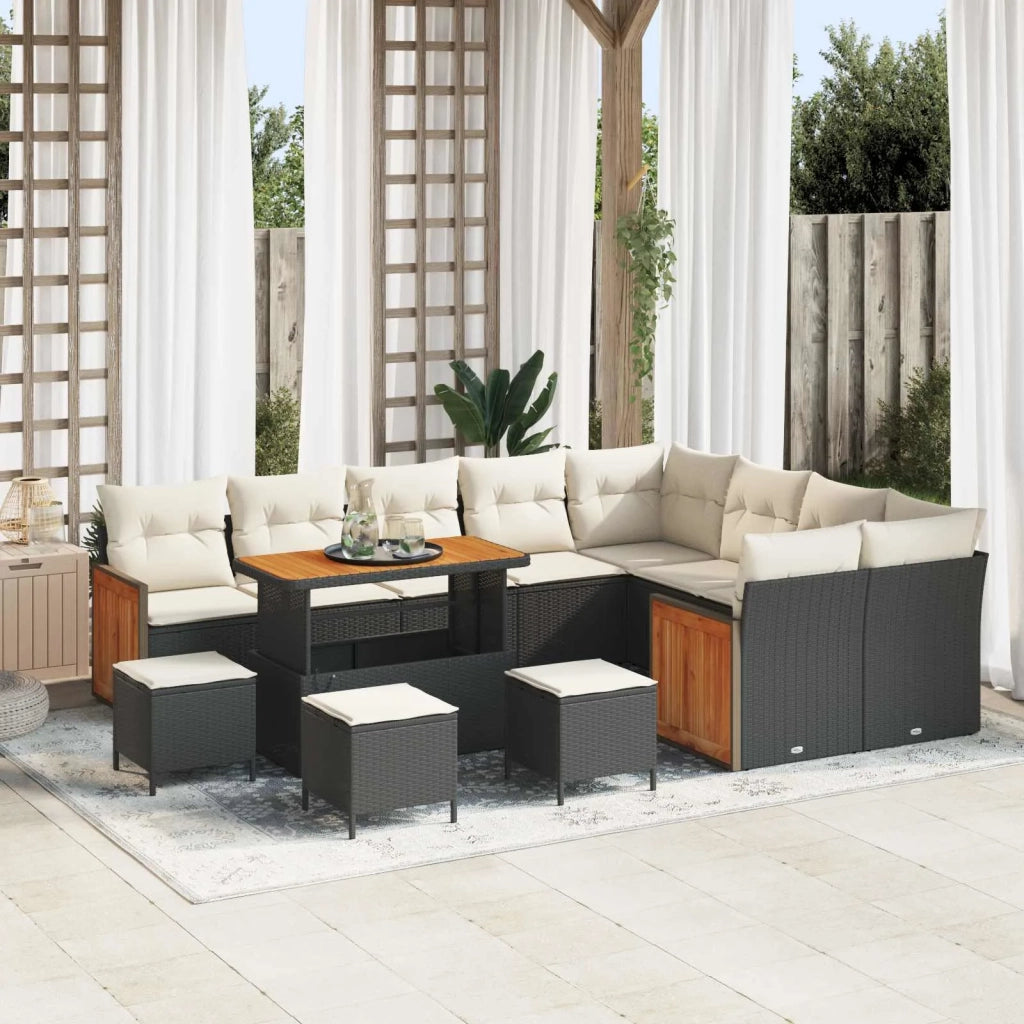 Set Divano da Giardino con cuscino 13 pcs Nero e Crema 3363220