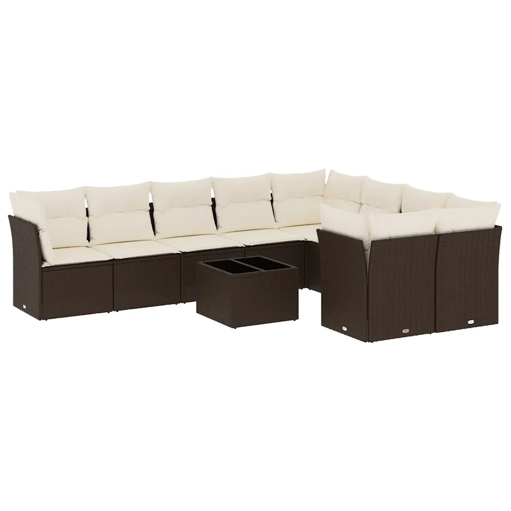 Set Divani da Giardino 10pz con Cuscini in Polyrattan Marrone 3250022