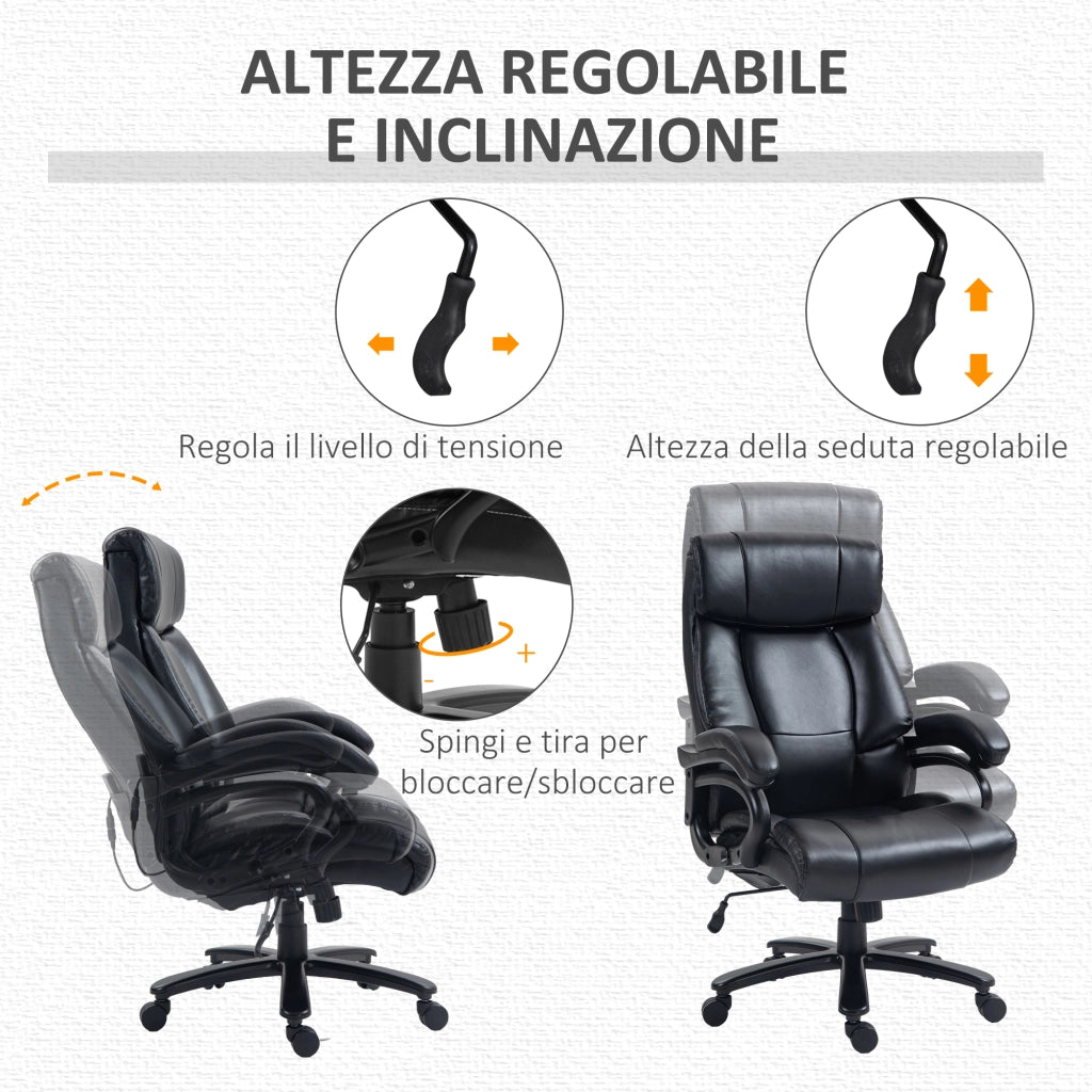 Poltrona da Ufficio Massaggiante e Riscaldata con 2 Punti Massaggio e 8 Programmi, Nera